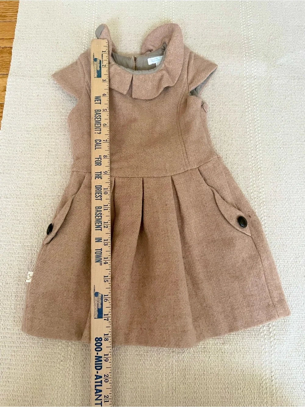 Marie Chantal 100% Wool Dress Cap Sleeves Pleated Girls Sz 3 Tan Brown Romania